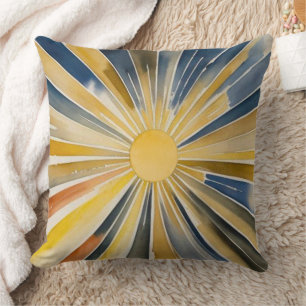 Watercolor Sunburst Flare Throw Pillow