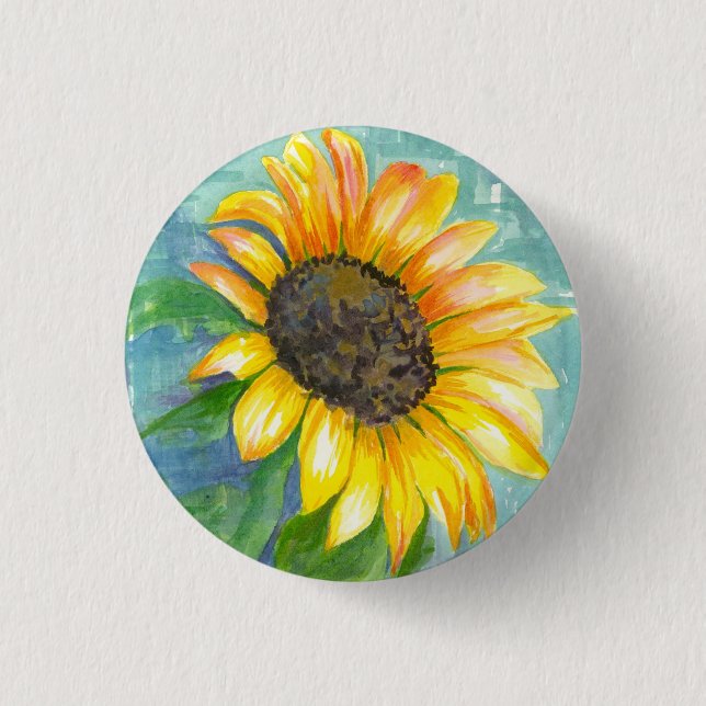 Watercolor Sunflower 1 Inch Round Button (Front)