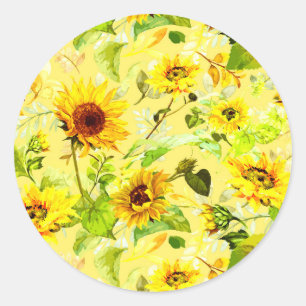 Watercolor Sunflower 2 Classic Round Sticker