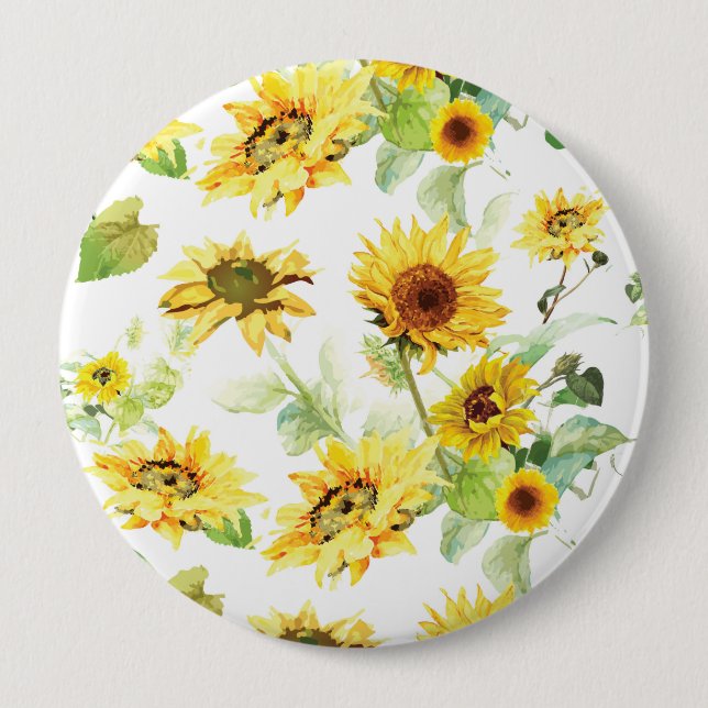 Watercolor Sunflower 4 Inch Round Button (Front)