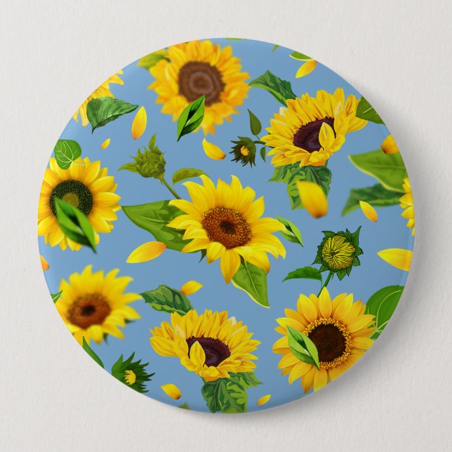 Watercolor Sunflower 6 4 Inch Round Button (Front)