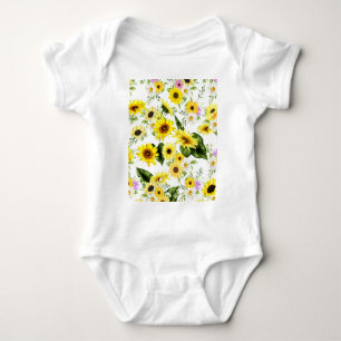 Watercolor Sunflower 7 Baby Bodysuit