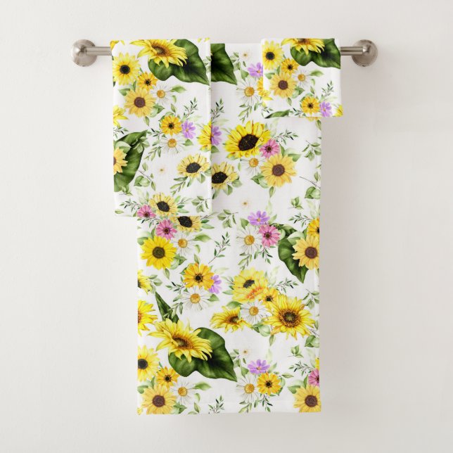 Watercolor Sunflower 7 Bath Towel Set (Insitu)