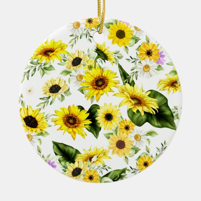 Watercolor Sunflower 7 Ceramic Ornament (Front)