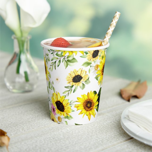 Watercolor Sunflower 7 Paper Cups (Insitu)