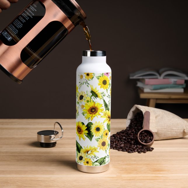 Watercolor Sunflower 7 Water Bottle (Coffee)