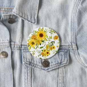Watercolor Sunflower 8 3 Inch Round Button