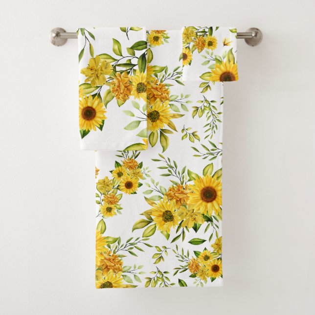 Watercolor Sunflower 8 Bath Towel Set (Insitu)
