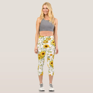 Watercolor Sunflower 8 Capri Leggings