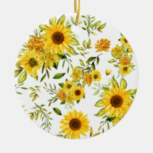 Watercolor Sunflower 8 Ceramic Ornament