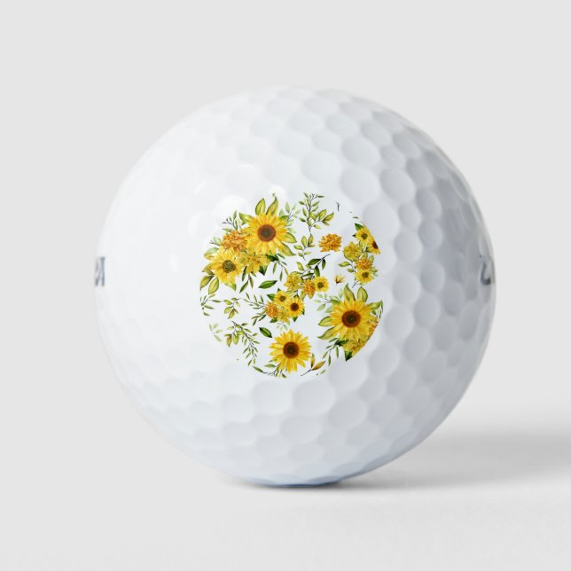 Watercolor Sunflower 8 Golf Balls (Front)