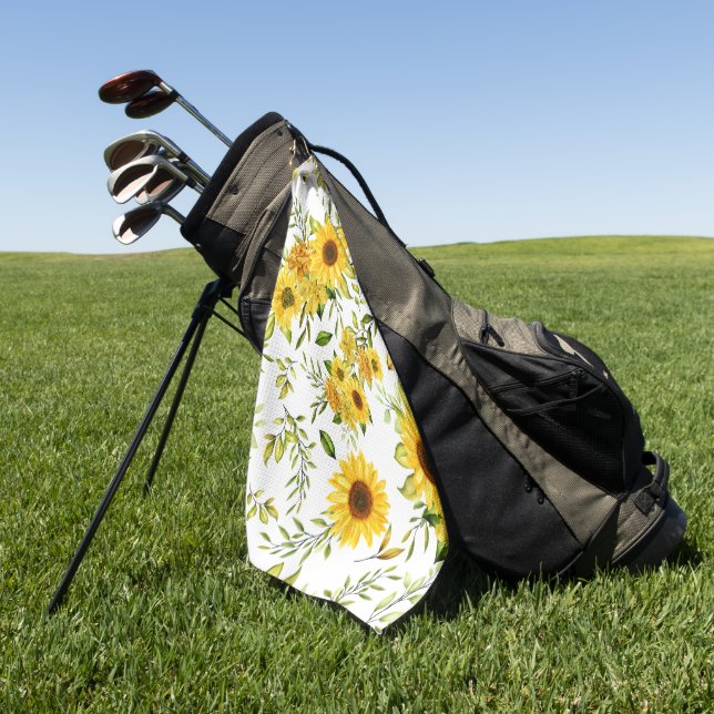 Watercolor Sunflower 8 Golf Towel (Green)