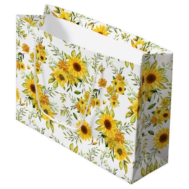 Watercolor Sunflower 8 Large Gift Bag (Front Angled)