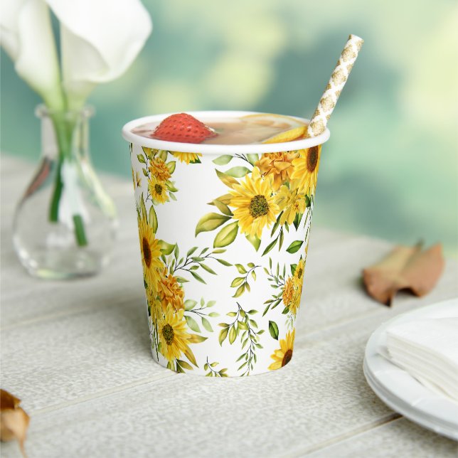 Watercolor Sunflower 8 Paper Cups (Insitu)