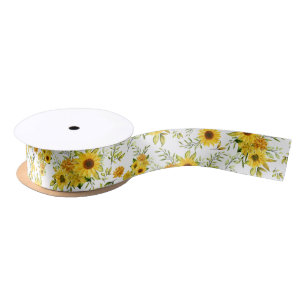 Watercolor Sunflower 8 Satin Ribbon