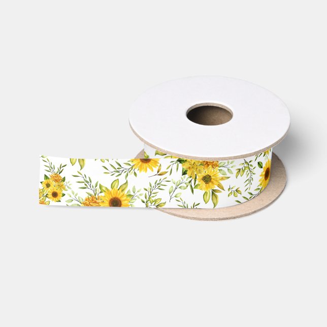 Watercolor Sunflower 8 Satin Ribbon (Spool)