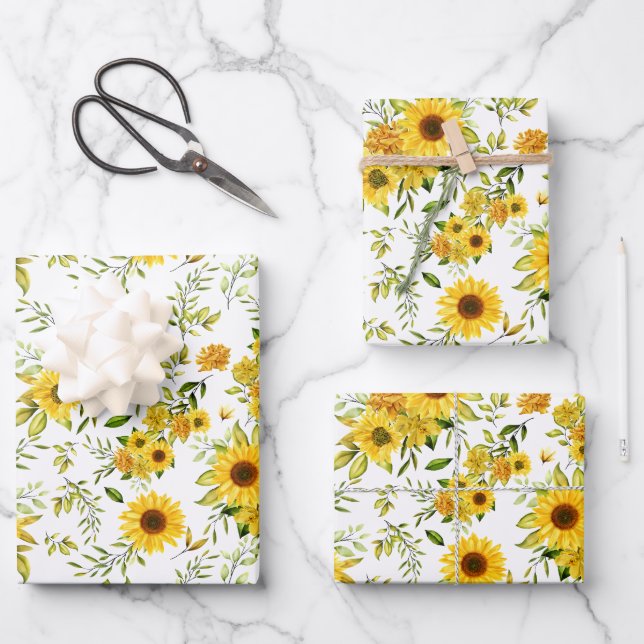 Watercolor Sunflower 8 Wrapping Paper Sheet (Front)