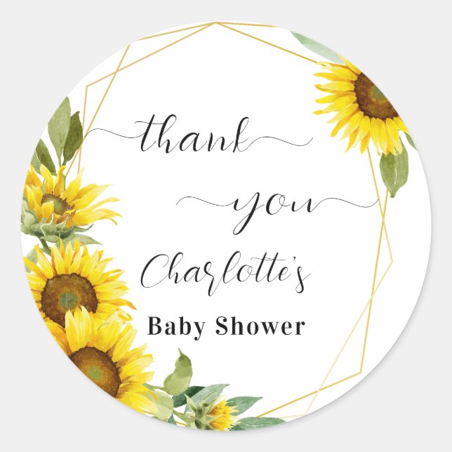 Watercolor Sunflower Baby Shower Classic Round Sticker (Front)
