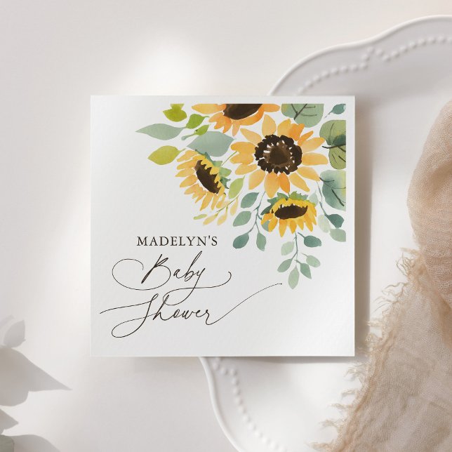 Watercolor Sunflower Baby Shower Napkin (Creator Uploaded)
