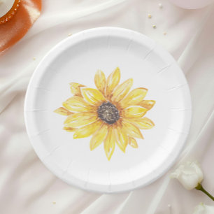 Watercolor Sunflower Baby Shower Tableware Paper Plate