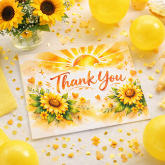 Watercolor Sunflower baby shower Thank You Card