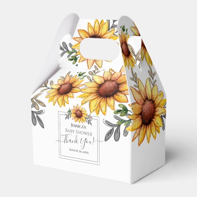 Watercolor Sunflower Baby Shower Thank You Favor Box (Front Side)