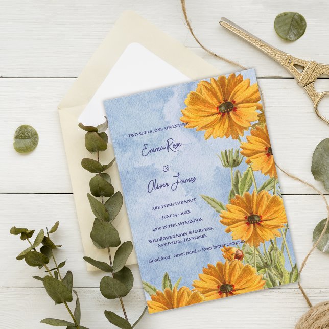 Watercolor Sunflower Boho Wedding Invitation (Watercolor Sunflower Boho Wedding Invitation | Wildflower Summer Garden Wedding Invite)
