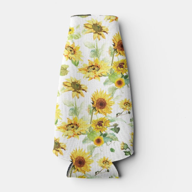 Watercolor Sunflower Bottle Cooler (Front)