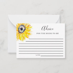 Watercolor Sunflower Bridal Shower Advice Elegant Card
