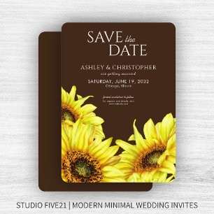 Watercolor Sunflower Brown Wedding Shower Save The Date