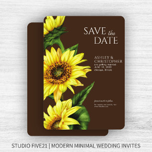 Watercolor Sunflower Brown Wedding Shower Save The Date