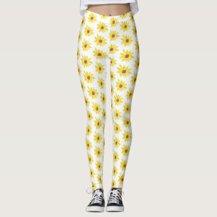 Watercolor Sunflower Buds Vibrant Hand Painted Leggings
