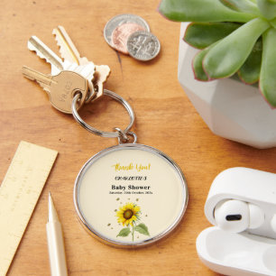 Watercolor Sunflower & Butterflies Baby Shower Keychain