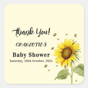 Watercolor Sunflower & Butterflies Baby Shower Square Sticker