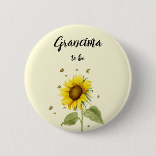 Watercolor Sunflower & Butterflies Grandma-to-be 2 Inch Round Button