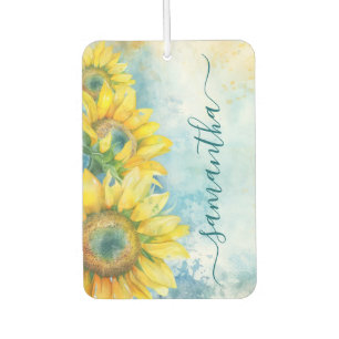 Watercolor Sunflower Dark Teal Girly Signature Air Freshener
