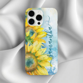 Watercolor Sunflower Dark Teal Girly Signature iPhone 16 Pro Max Case