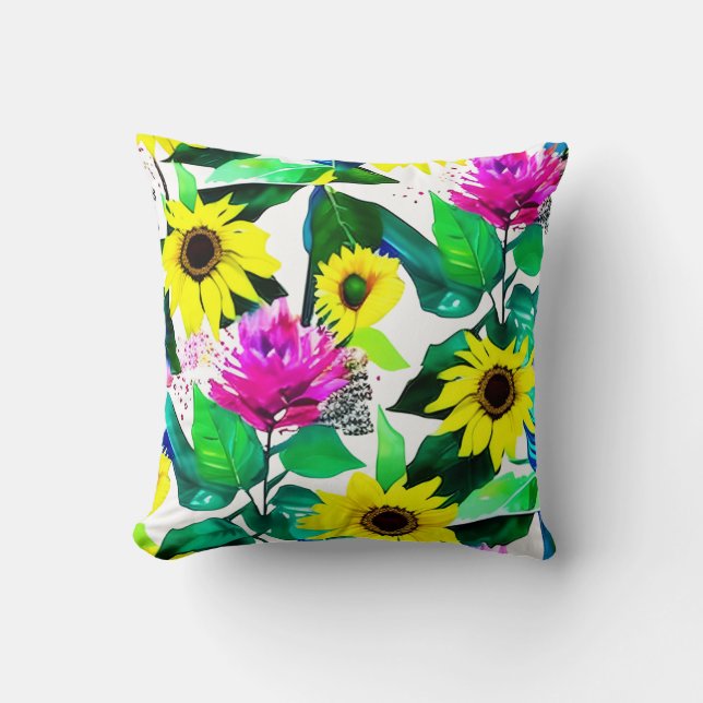 Watercolor Sunflower design Throw Pillow (Front)