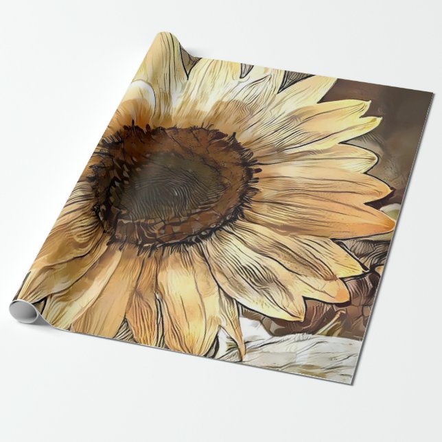 Watercolor Sunflower Elegant Collection Wrapping Paper (Unrolled)