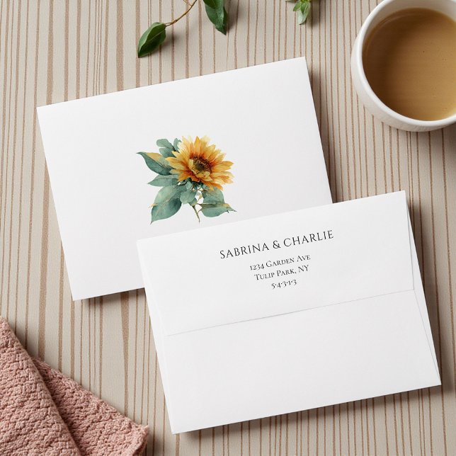 Watercolor Sunflower Elegant Rustic Wedding  Envelope (Creator Uploaded)