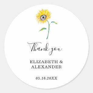 Watercolor Sunflower Elegant Simple Chic Modern Classic Round Sticker