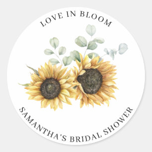 Watercolor Sunflower Eucalyptus Bridal Shower Classic Round Sticker