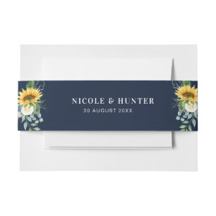 Watercolor sunflower eucalyptus wedding belly band invitation belly band