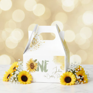Watercolor sunflower first Birthday Favor Box