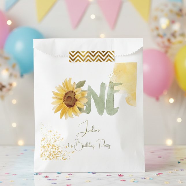 Watercolor sunflower first Birthday Favour Bag (Creator Uploaded)