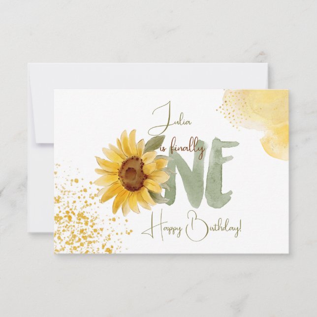 Watercolor sunflower first Birthday happy birthday Card (Front)