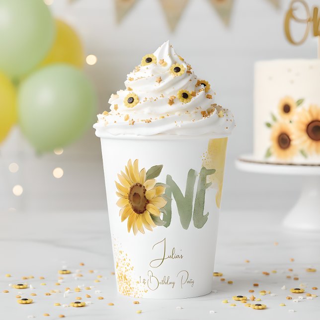 Watercolor sunflower first Birthday Paper Cups (Creator Uploaded)