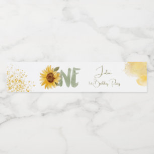 Watercolor sunflower first Birthday Water Bottle Label