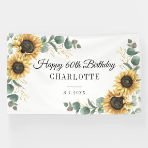 Watercolor Sunflower Floral 60th Birthday Banner