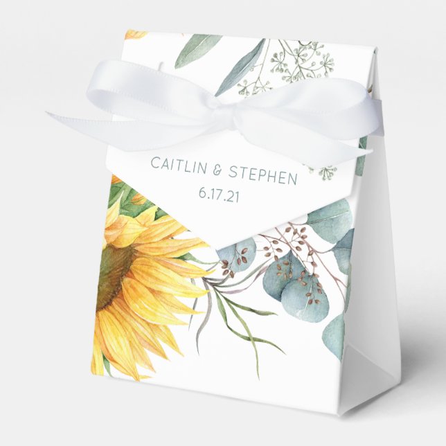 Watercolor Sunflower Floral Bridal Shower Favor Box (Front Side)